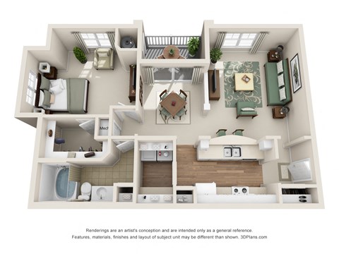 one bedroom floorplan apartment